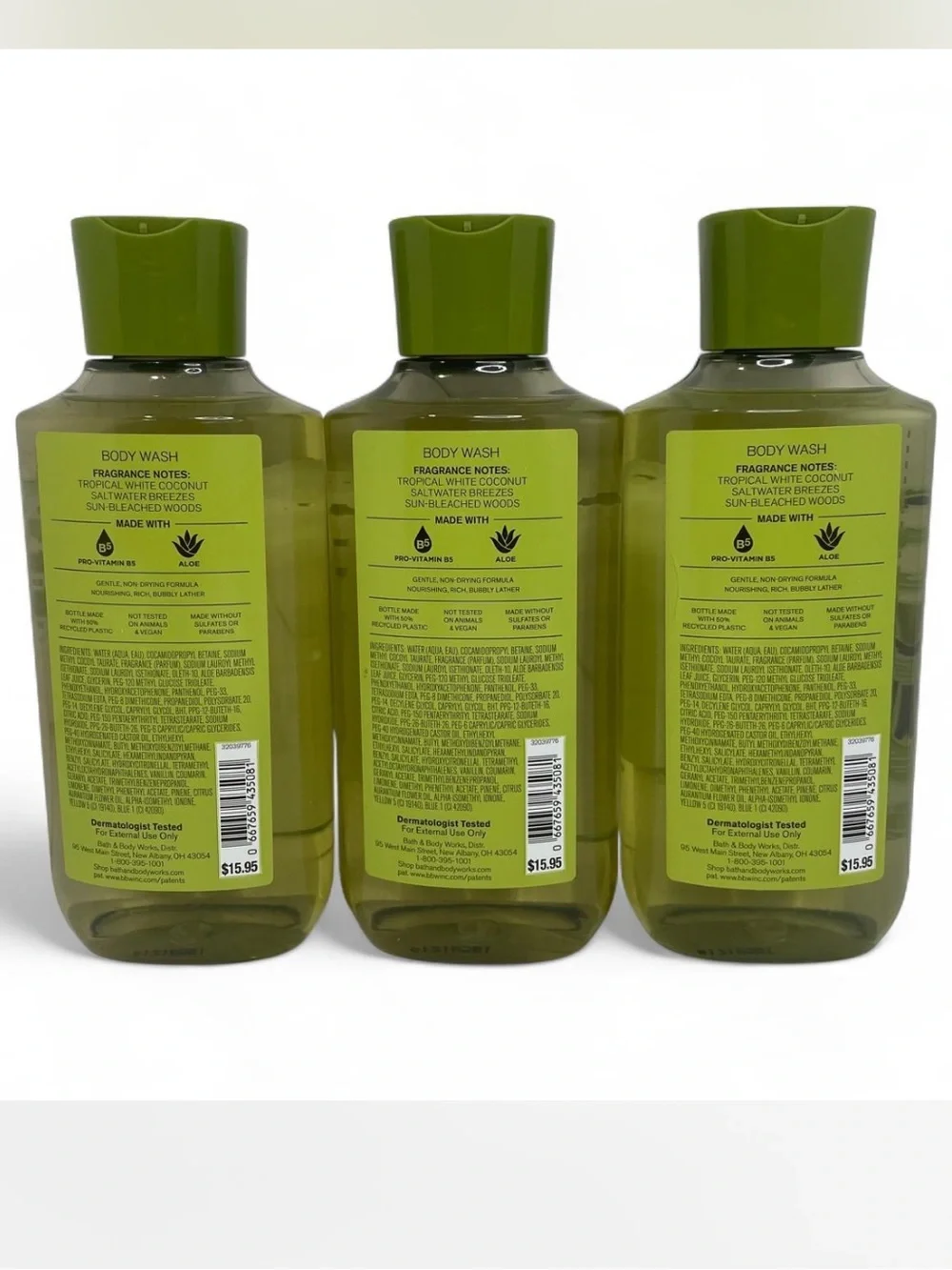 Lot Of 3 Bath & Body Works WAIKIKI BEACH COCONUT Body Wash Shower Gel Full Size